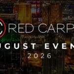 Las Vegas Strip skyline at night with Red Carpet VIP August 2026 events branding